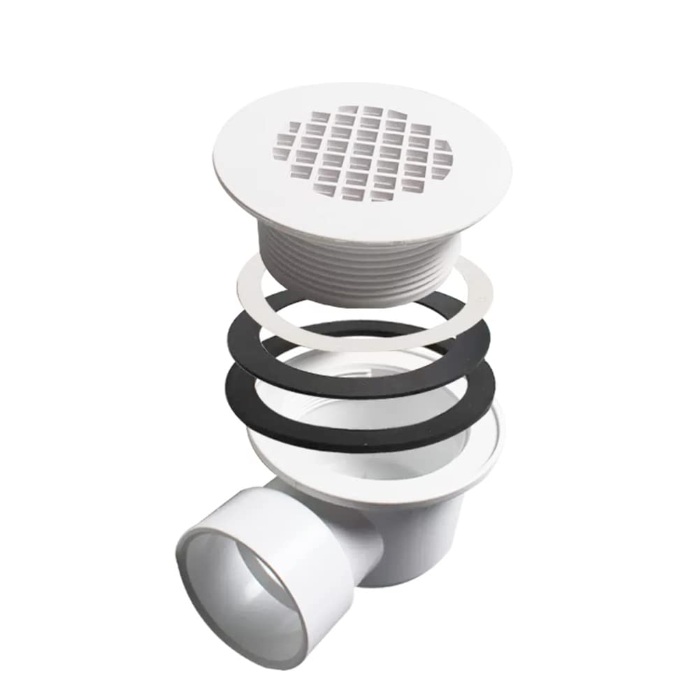 Scarico doccia a basso profilo da 5,1 cm con riduttore da 5,1 cm x 1-1/2" e filtro perforato, scarico laterale in PVC per base doccia e scarico di ricambio
