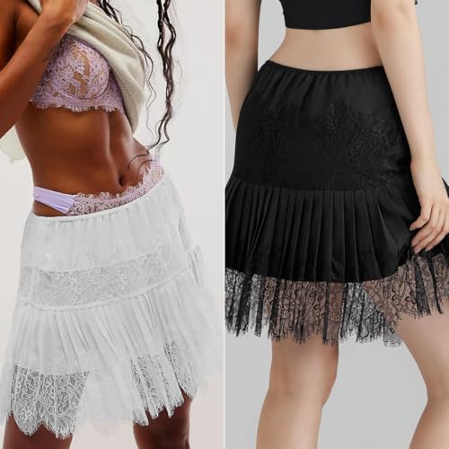 Women's Y2k Vintage Skirts Lace Slip Skirt Pleated Ruffle Floral Lace Tiered Short Mini Underskirt2