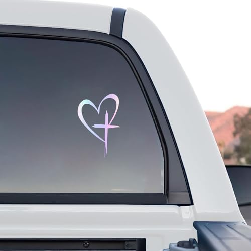 Image of Love Cross Sticker Decal, Love Heart Sticker Decal, Vinyl Car Stickers, 8.7 inchx6 inch Waterproof Decal, for Cars, Windows, Bumpers, Trunks, Notebook, Car Exterior Decorative Stickers (Multicolored)