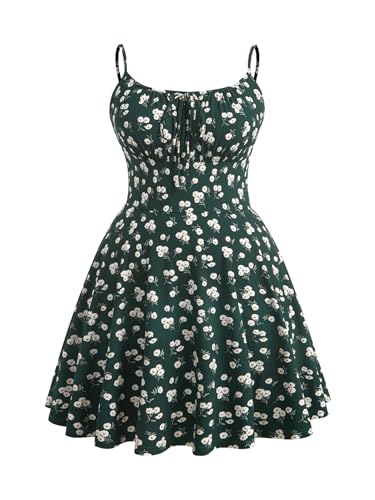 Image of BEAUDRM Women's Plus Size Floral Cami Dress Bow Tie Knot Sleeveless A Line Flared Dresses