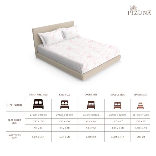 Image of Pizuna 100% Cotton Bedsheet Super King Size with 2 Pillow Covers, 400 Thread Count Long Staple Cotton, Carrara Marble Pattern Flat Bed Sheet 108X108 Inch for Superking Bed, Light Pink Printed Bedsheet