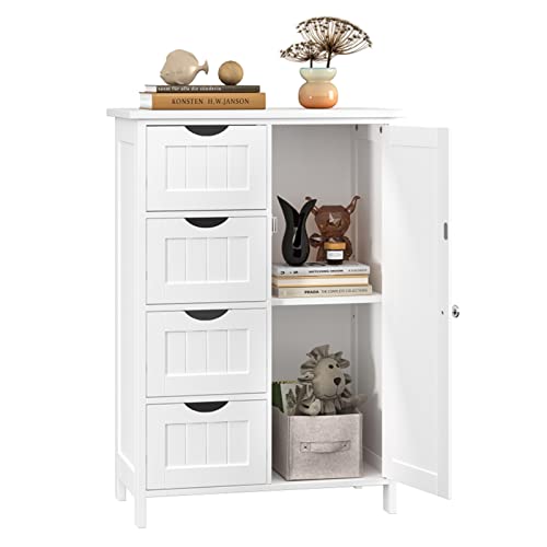 Irontar Bathroom Floor Cabinet, Freestanding Storage Cabinet With 4 Drawers And Adjustable Shelf For Entryway Storage, Home Office Furniture, White Cwg005W #TOP7