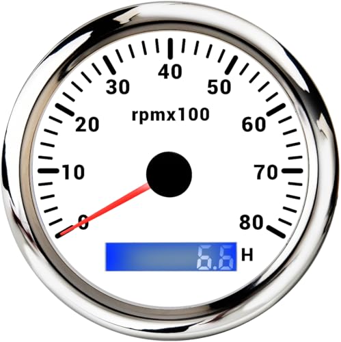 Piousunt - 85mm Waterproof White Tachometer 0-8000RPM Gauge Rev Counter 7 Colors Backlight for Marine Boat Car Truck
