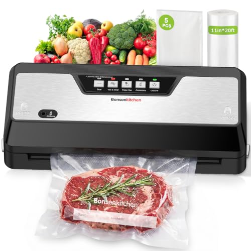 Image of Bonsenkitchen Vacuum Sealer Machine with 1 Roll & 5 Pre-Cut Bags,5 Vacuum Modes, Powerful Food Sealer Vacuum Sealer for Food Storage, Built-in Cutter & Bag Storage