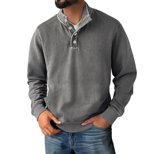 Acid Wash Sweatshirt for Men Button up Casual Fashion Vintage Solid Color Pullover Tops Comfort Loose Fit Sweatshirts2