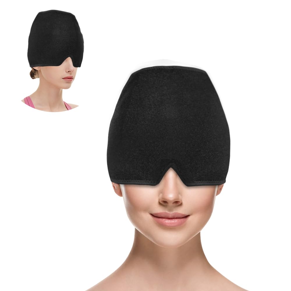WORLD-BIO Migraine Cap, Gel Head Ice Pack for Migraine & Headache Relief, Black