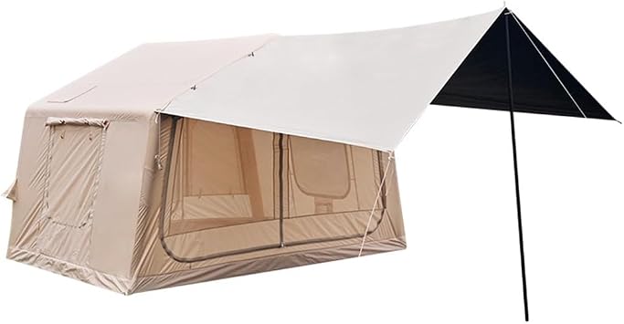 Inflatable Tent House with Air Pump, 3-5 Person Family 4 Season Air Tents for Camping, Outdoor Waterproof Blow Up Tent with Mesh Screen Windows and Doors, Glamping Tents