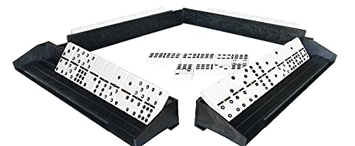 Bene Casa - Double 9 Dominoes Set With 4 Domino Trays - 55 Piece Set - Trays Convert Into Storage Box - Dominoes Feature Brass Spinners #TOP3