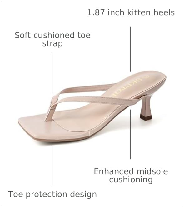 Image of Kitten Heels for Women Square Toe Sandals Flip Flop Heels Thong Sandals Comfortable Summer 2 Inch Heels Sandals