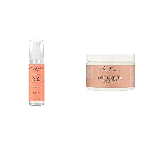 SheaMoisture Curl Mousse coco e hibisco para control del encrespamiento mousse de peinado con manteca de karité 7.5 onzas y crema para mejorar los