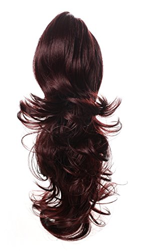 Onedor 15" Synthetic Fiber Curly Ponytail Hair Extension hairpiece with Clip-in Jaw Clips, Dual-Use Hair Extensions (99T-Wine Red)