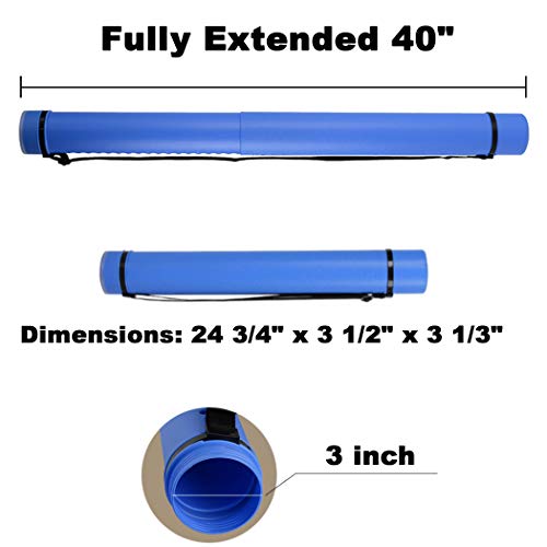 2-Pack Extendable Poster Tubes Expand From 24.5” To 40” With Shoulder Strap | Carry Documents, Blueprints, Drawings And Art | Blue And Yellow Portable Durable Round Storage Cases With Lids And Labels #TOP1