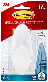 Command Bath Large Towel Hook, Clear, 1-Hook, 5-lb. Capacity, Organize Damage-Free