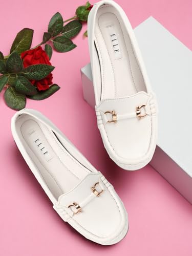 Image of ELLE Women's Flats Slip-On Loafers with Metallic Buckle