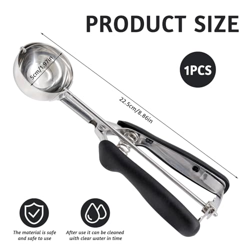 Porzionatore per gelato in acciaio inox, 5 cm, cucchiaio per gelato e impugnatura comoda per palline di gelato, cottura e melone - immagine 3