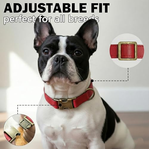 Image of B&F Dog Collar for Large Dogs Silicone Leather Dog Collars Soft Flexible Waterproof Odor-Proof Durable Thick Classic Adjustable Pet Puppy Collar (Red, Large (16-24.5 inch Neck))