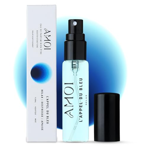 AMOI - L'Appel du Bleu - Eau de Parfum Relax 10 ML - Notes de Bergamote, Muguet & Musc Blanc - +85% Naturels - Parfum Apaisant pour Détente et Relaxation - Made in France