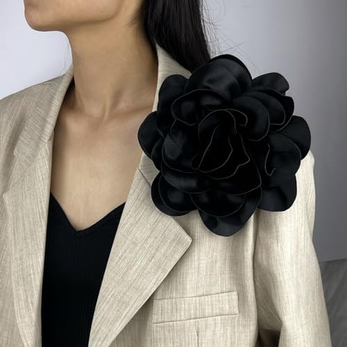 Image of Large Fabric Rose Flower Brooch Lapel Pins for Women Bride 7.5in Big Satin Camellia Flower Brooches Pin Dress Suit Ceremony Accessories Wedding Prom Jewelry Gifts