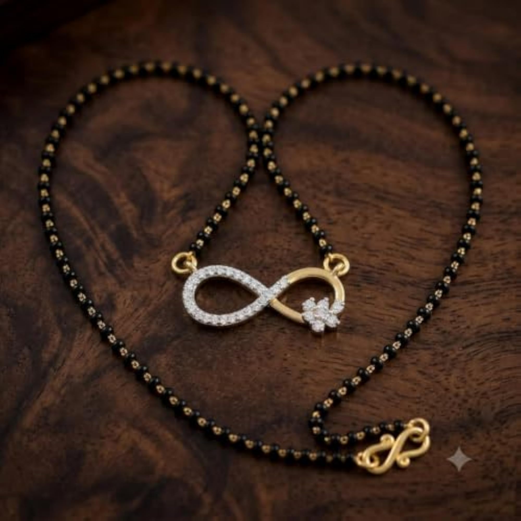 Women's Minimalist Infinity & Leaf Design Mangalsutra in Gold Tone