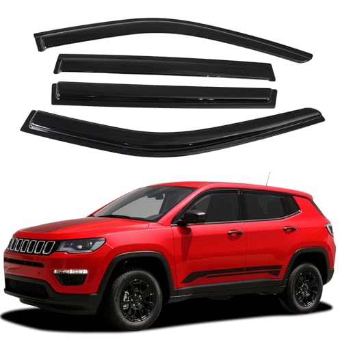 Image of Compass Window Visors - Rain Guards for 2017-2026 Jeep Compass Accessories Outside-Mount Tape-On Side Window Wind Deflectors Vent Visors Shades Rainproof Black 4PCS