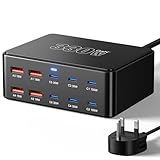 330W 10-Port USB Charging Station, GaN III USB Charging Hub, PD 100W 65W 45W 30W 20W Laptop & Phone Fast Charger Plug, Compatible with MacBook Pro/Air, Dell XPS, iPhone 17/16/15/Pro, iPads, Steam Deck