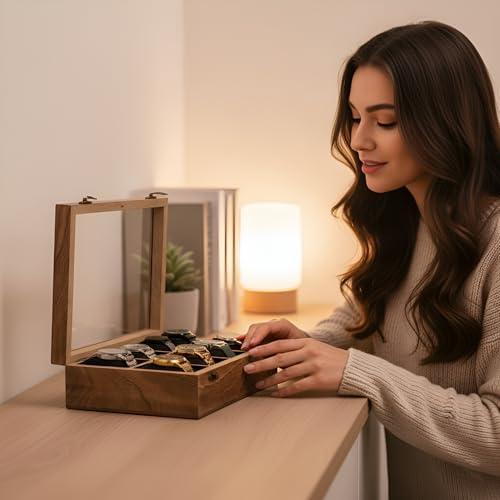 Image of Vintage Wooden Watch Box for Men, Timepiece Storage & Organizer, Display Case, Jewelry Box for Women, Gift for Husband (8 Grooves, Antique Wood)