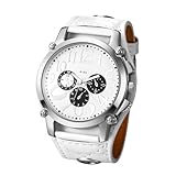 YBNKKUXKN Reloj Reloj de pulsera Steampunk de cuarzo y cuero for hombre, con esfera grande y redonda, puño ancho, excelente regalo for cumpleaños y festivales. Relojes(Weiß)