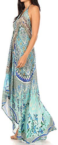 Image of Sakkas Lizi Womens Maxi High-Low Halter Handkerchief Long Dress Beach Party