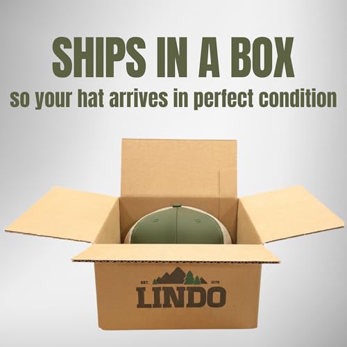 Image of LINDO Trucker Hat [ Great Outdoors Design ] for Men and Women: Mid Profile Cap with Breathable Mesh Back and Adjustable Snap