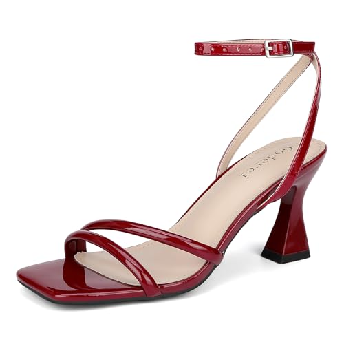 Image of Goderci Women's Kitten Strappy Mid heels Square Open Toe Ankle Strap Heeled Sandals
