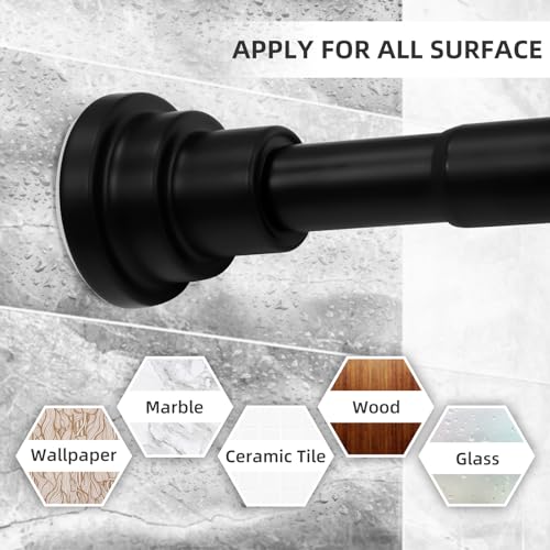Black Shower Curtain Rod 34-96 Inch：Tension Shower Curtain Rod No Drill-Adjustable 34-96 Inches with 12 Shower Curtain Rings-No Drill, Rust Proof, Heavy Duty Adjustable Shower Curtain Rod - Thumbnail 2