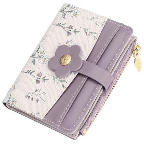 Image of GAEKEAO Small Wallets for Women RFID Blocking Bifold Floral Vegan Leather Wallet Card Holder with ID Window & Zipper Pocket