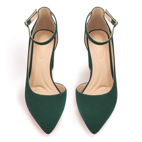 Women's Closed Toe Pumps 3-Inch Chunky Heels Pumps Ankle Strap Dress Wedding Shoes3