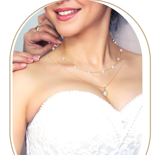 Quelay 9 Pcs Gold Pearl Jewelry Set for Women Includes Gold Plated Pearl Necklace, Drop Earrings, Bracelet for Wedding Bride Jewelry Gift 5