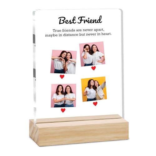 Image of Giftplease Customized Friends Plaque with Wooden Stand | Personalized Photo Frame with Quote | Best Friend Birthday Gift, Farewell Gift, Friendship Day Gift for BFF Keepsake Room Decor FR 06