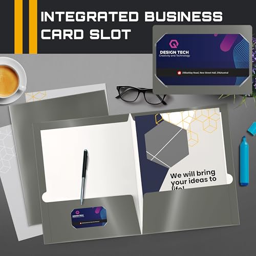 Image of Better Office Products 2 Pocket Glossy Laminated Gray Paper Folders, Box of 25, Letter Size, Gray Paper Portfolios, 25 Pack