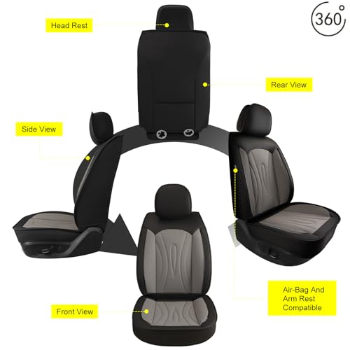 Image of Front Seat Covers for Subaru Outback 2007-2026 2027 Faux Leather | Waterproof Breathable Scratch Resistant 360 Wrap Airbag Compatible Easy Clean（2 Seats,Black & Grey)