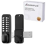 ANNFUZ Digital Code Push Button Door Lock with Bolt,Fits 60mm & 70mm Backset, Mechanical Combination Keypad Door Knob Lock,Keyless Garden Gate Lock,No Power (Matte Black)