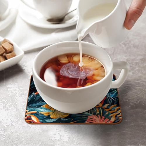 Dessous de verre carrés en cuir anti tache palmier tropical