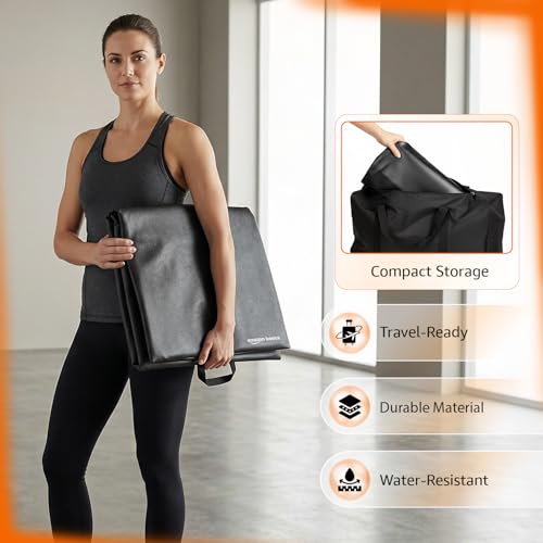 Image of Amazon Basics Leatherette Yoga Mat | 10 mm Thick Cushioned Support | Non-Slip Raxine Surface | Lightweight & Durable | Easy to Clean | Floor Protection | Ideal for Yoga, Pilates & Floor Workouts | Black