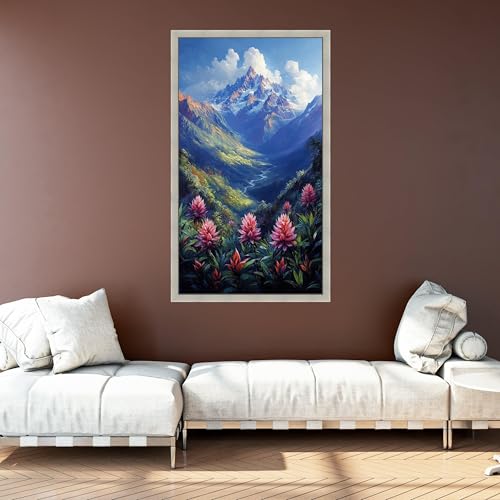 Toile art mural sommet enneigé et prairie impression grand format - 3