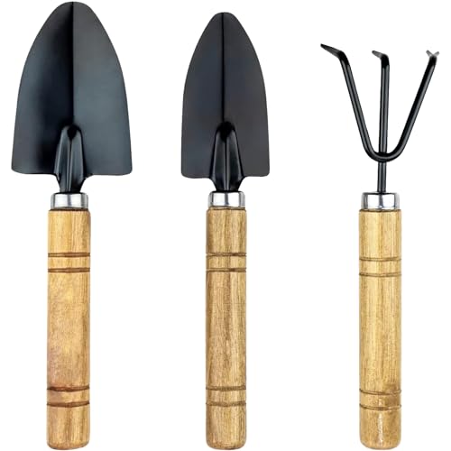Image of Gardening Wooden Tools Combo - Flower Cutter /Pruner /Gardening Claw Gloves /Hand Cultivator, Big Trowel, Garden Fork (Wooden Tool)