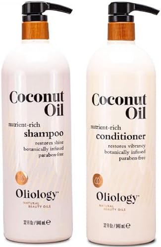 Oliology Nutrient Rich Coconut Oil Shampoo & Conditioner Combo Pack - Helps Restore Damaged Hair | Provides Intense Shine | Moisturizing | & Paraben Free (32oz)
