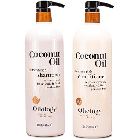 Oliology Nutrient Rich Coconut Oil Shampoo & Conditioner Combo Pack - Helps Restore Damaged Hair | Provides Intense Shine | Moisturizing | Made in USA, Cruelty Free & Paraben Free (32oz) Cover