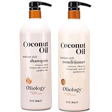 Oliology Nutrient Rich Coconut Oil Shampoo & Conditioner Combo Pack - Helps Restore Damaged Hair | Provides Intense Shine | Moisturizing | & Paraben Free 32oz
