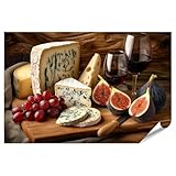 islandburner XXL Bild Poster Käseplatte mit Wein und Feigen für Küche Feinschmecker Delikatessengeschäft Premium Bilder Fotodruck