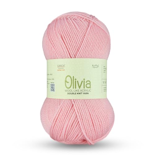 Image of Ganga Acrowools Acrylic Olivia, Double Knit Yarn. Hand Knitting and Crochet Yarn. Oekotex Class 1 Certified. Pack of 2 Balls - 100Gms Each.Shade No -OLV053 Faded Pink