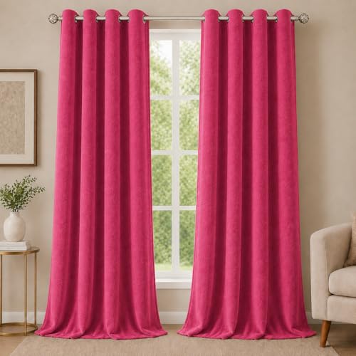 Image of Velvet Curtains | Heavy Soft Premium Velvet Drapes for Bedroom and Living Room | Semi Light Blocking, Thermal Insulated and Noise Reducing Window Panels | 5 Feet, Set of 2 (Pink)