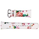IDEANATEGRATE Cinturino in Pelle da 46 Mm Stampa Floreale per Smartwatch Compatibile, Braccialetto da Polso Sottile Unisex per Orologi Intelligenti, Compatibile per Uomo e Donna, Design
