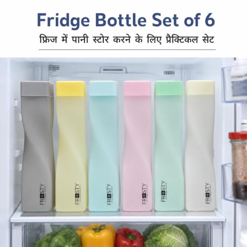Image of Frosty Twisted Fridge Bottle Set of 6, 1 Litre Plastic Water Bottle Set for Fridge, Reusable Fridge Water Bottle Set for Home & Kitchen